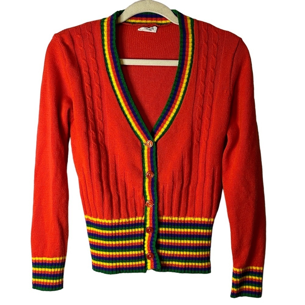 Vintage Starlight Trading Inc Rainbow Striped Button Cardigan 100% Acrylic Korea